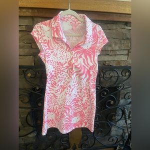 Lilly Pulitzer pink and white dress with a cutout in the back, so cute and fun!